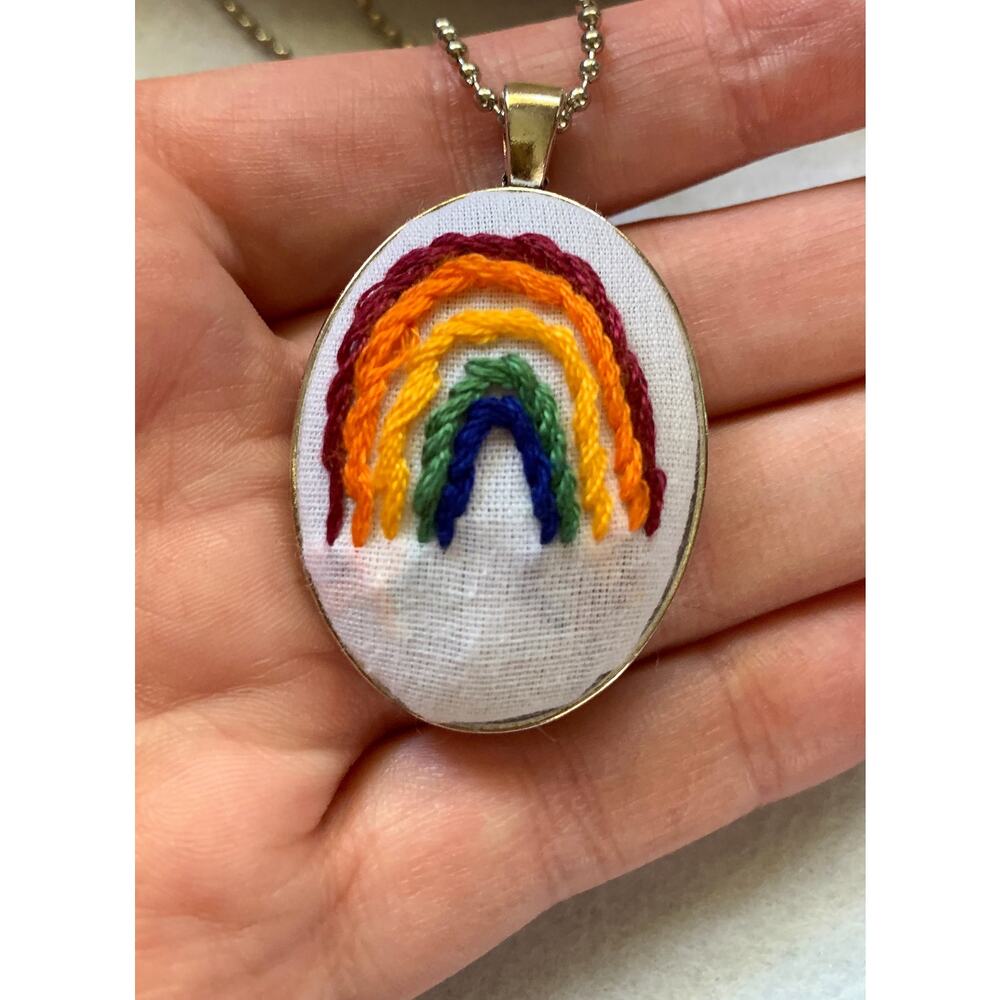 Handmade Rainbow Embroidery Necklace Prendant